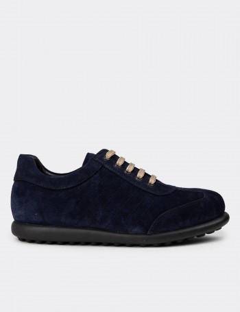 Men's Navy Suede Leather Lace-up Footwear