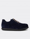 Men's Navy Suede Leather Lace-up Footwear