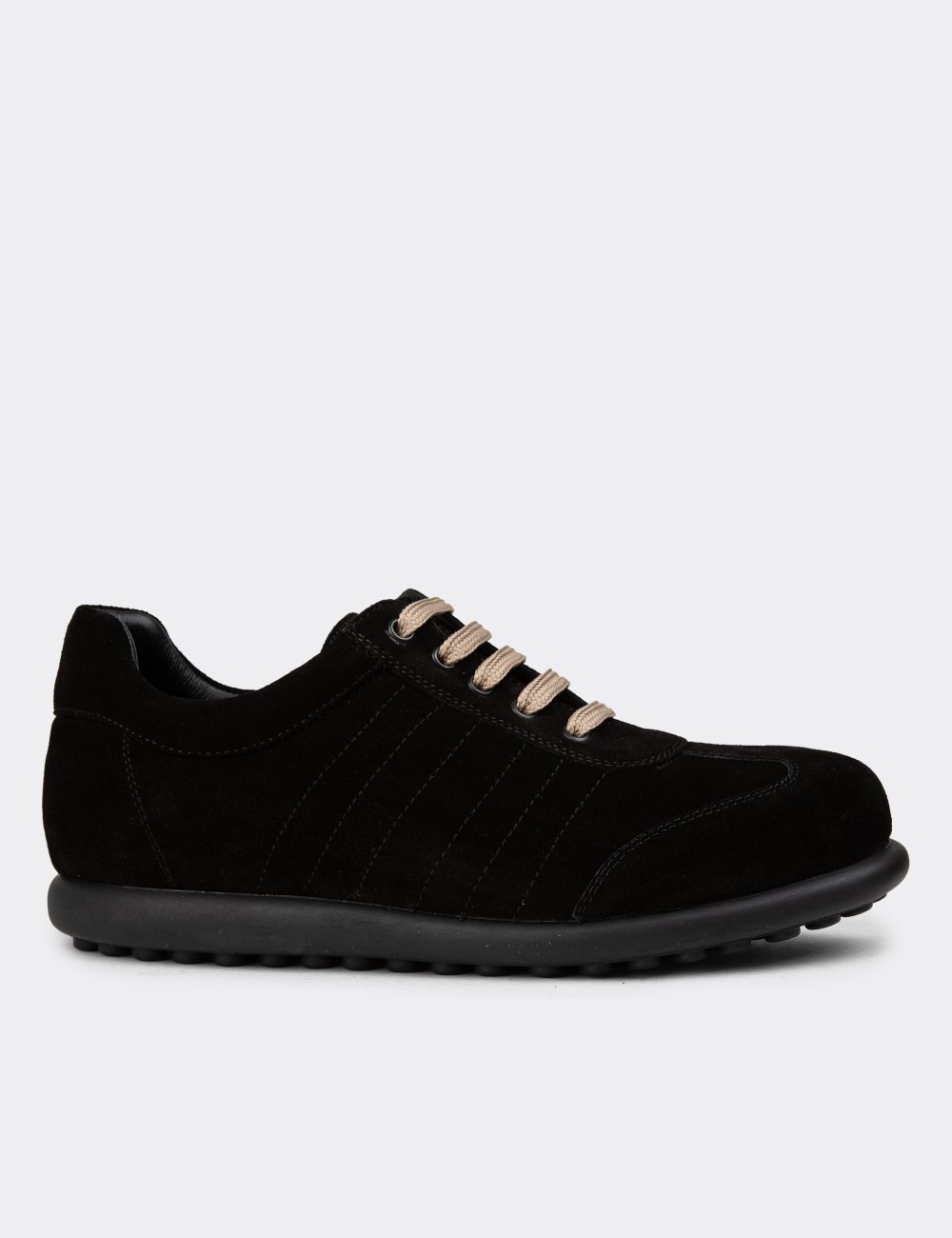 Men's Black Suede Leather Lace-up Footwear - 01826MSYHC13