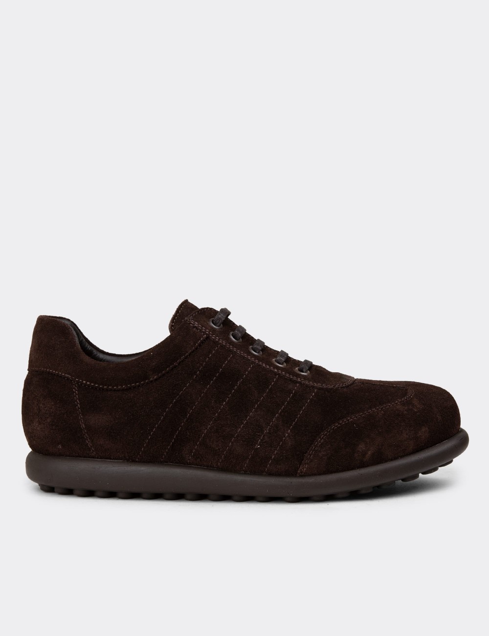 Men's Brown Suede Leather Laced Shoes - 01826MKHVC35