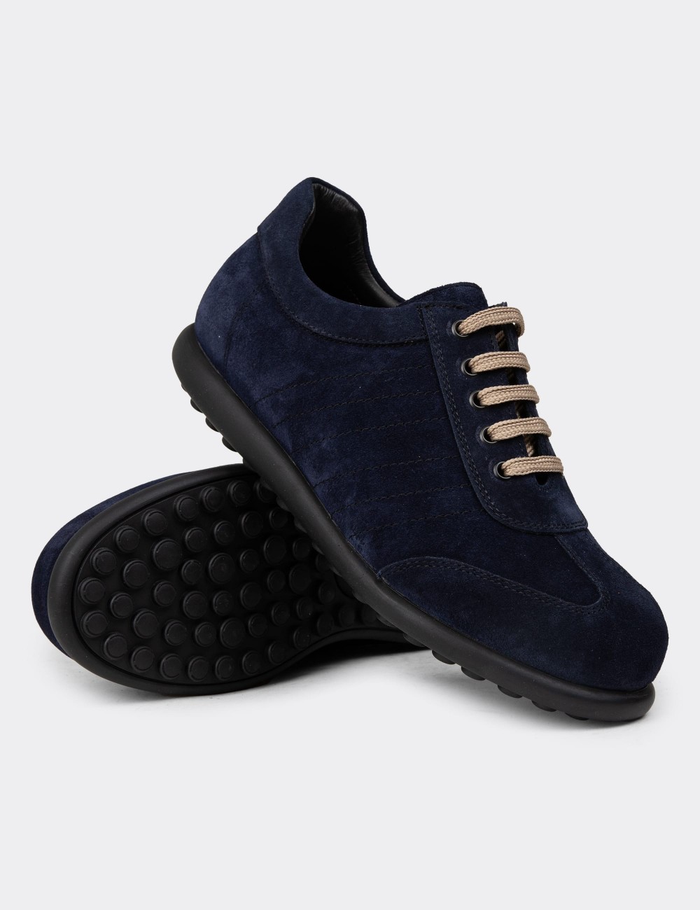 Men's Navy Suede Leather Lace-up Footwear - 01826MLCVC12
