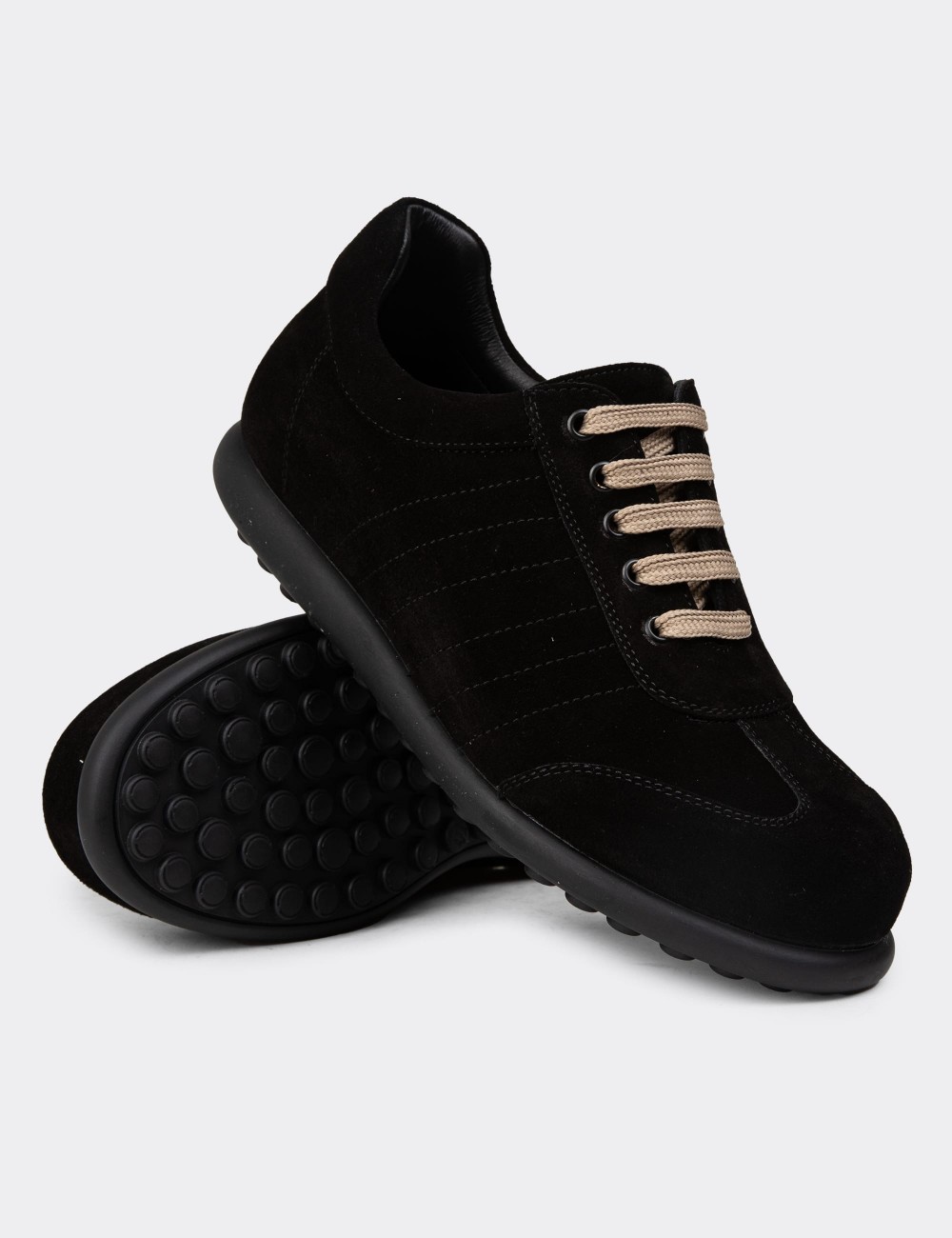 Men's Black Suede Leather Lace-up Footwear - 01826MSYHC13