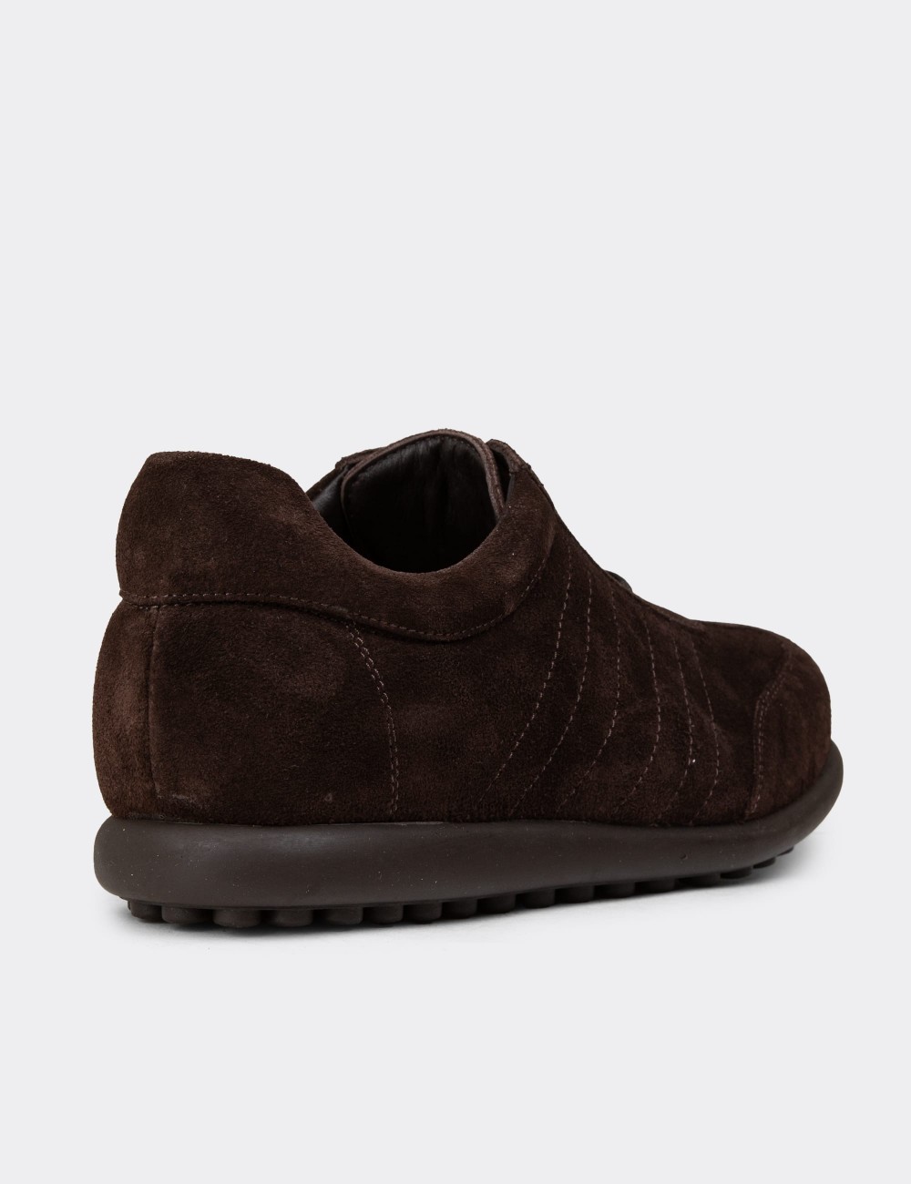 Men's Brown Suede Leather Laced Shoes - 01826MKHVC35