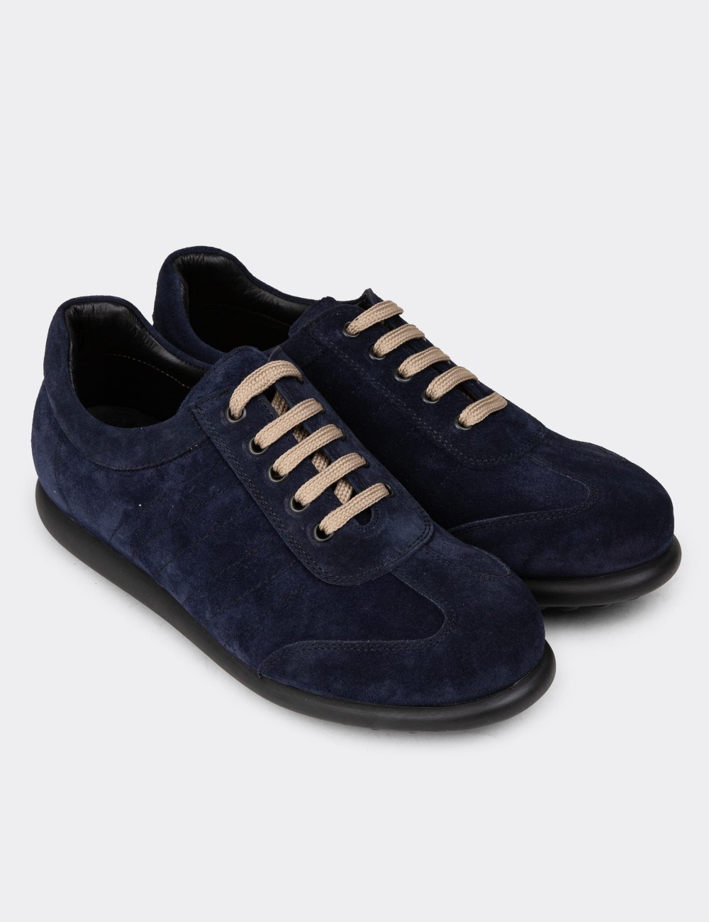 Men's Navy Suede Leather Lace-up Footwear - 01826MLCVC12