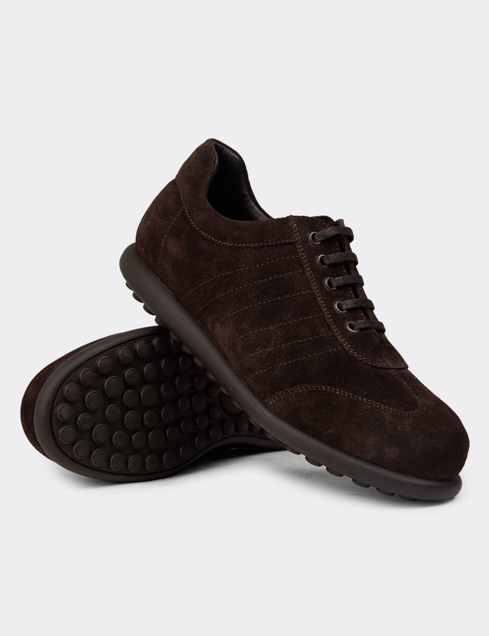 Men's Brown Suede Leather Laced Shoes - 01826MKHVC35