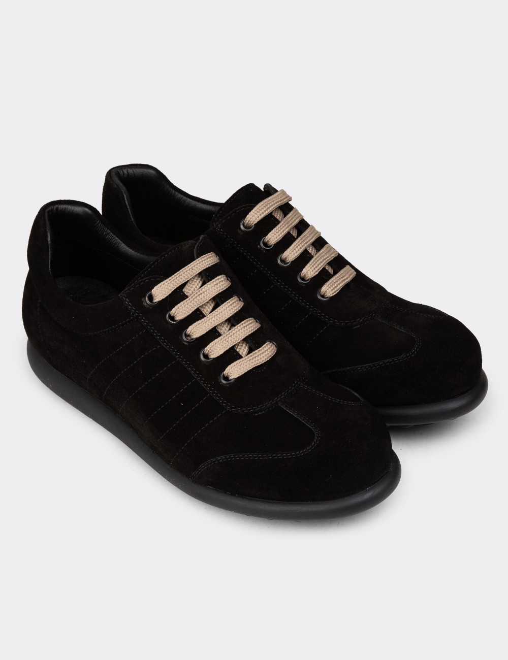 Men's Black Suede Leather Lace-up Footwear - 01826MSYHC13