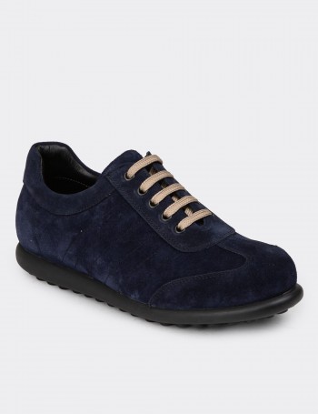 Men's Navy Suede Leather Lace-up Footwear