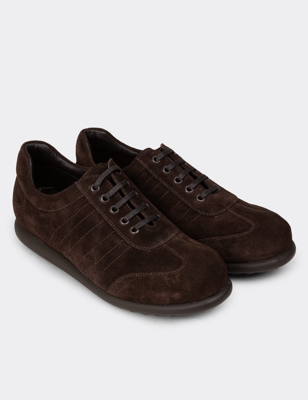 Men's Brown Suede Leather Laced Shoes - 01826MKHVC35