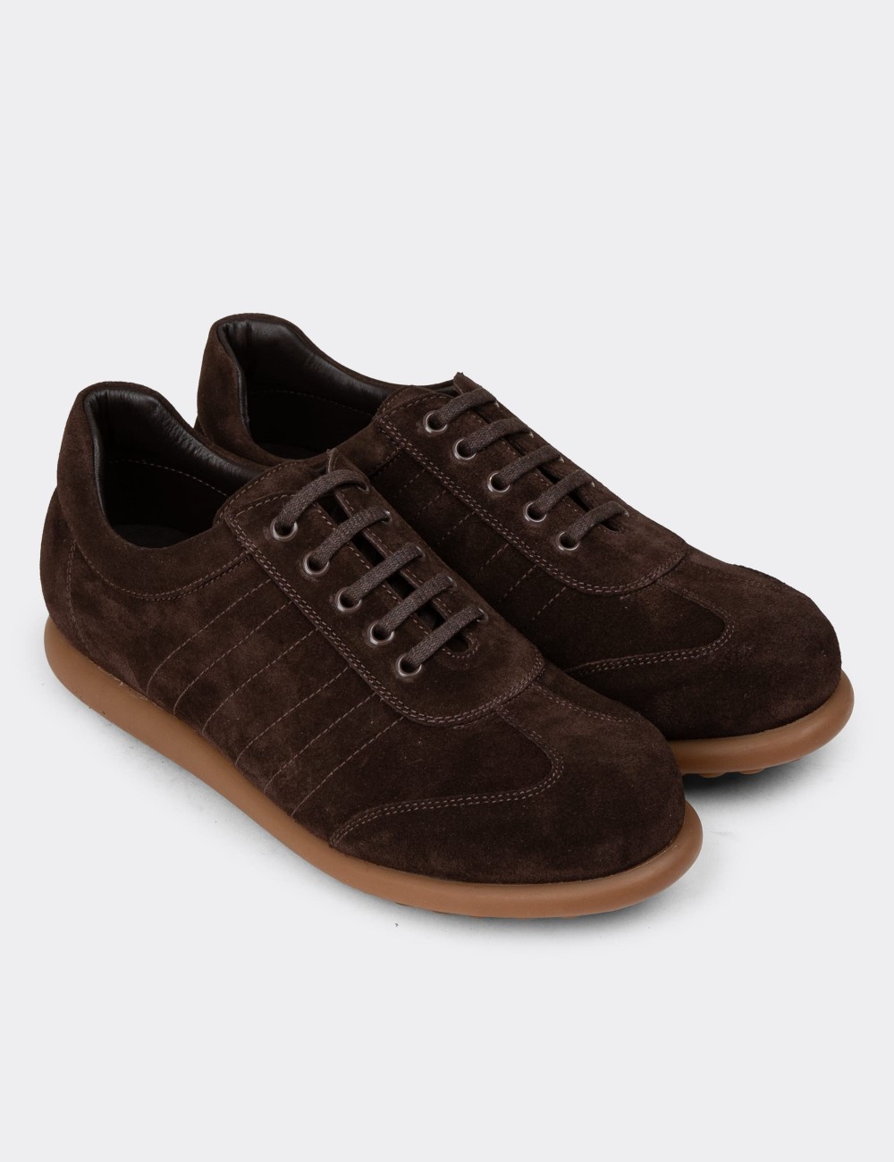 Men's Brown Suede Leather Lace-Up Footwear - 01826MKHVC37