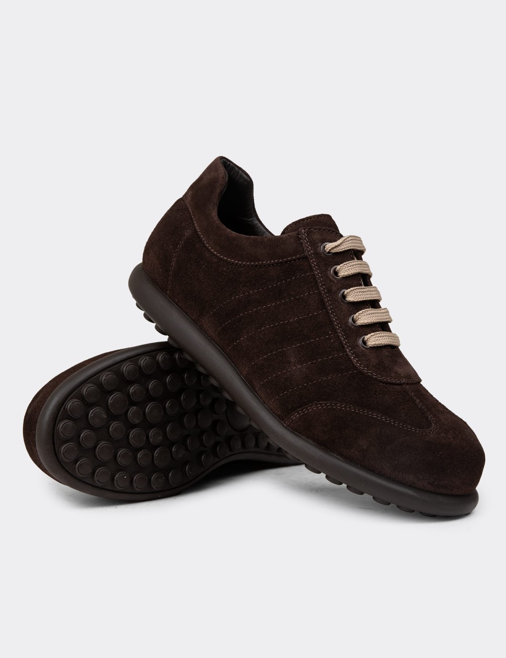 Men's Brown Suede Leather Lace-Up Footwear - 01826MKHVC41