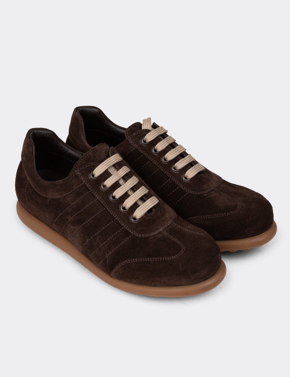 Men's Brown Suede Leather Lace-up Footwear - 01826MKHVC38