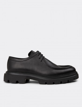Men's Black Leather Lace-Up Shoes