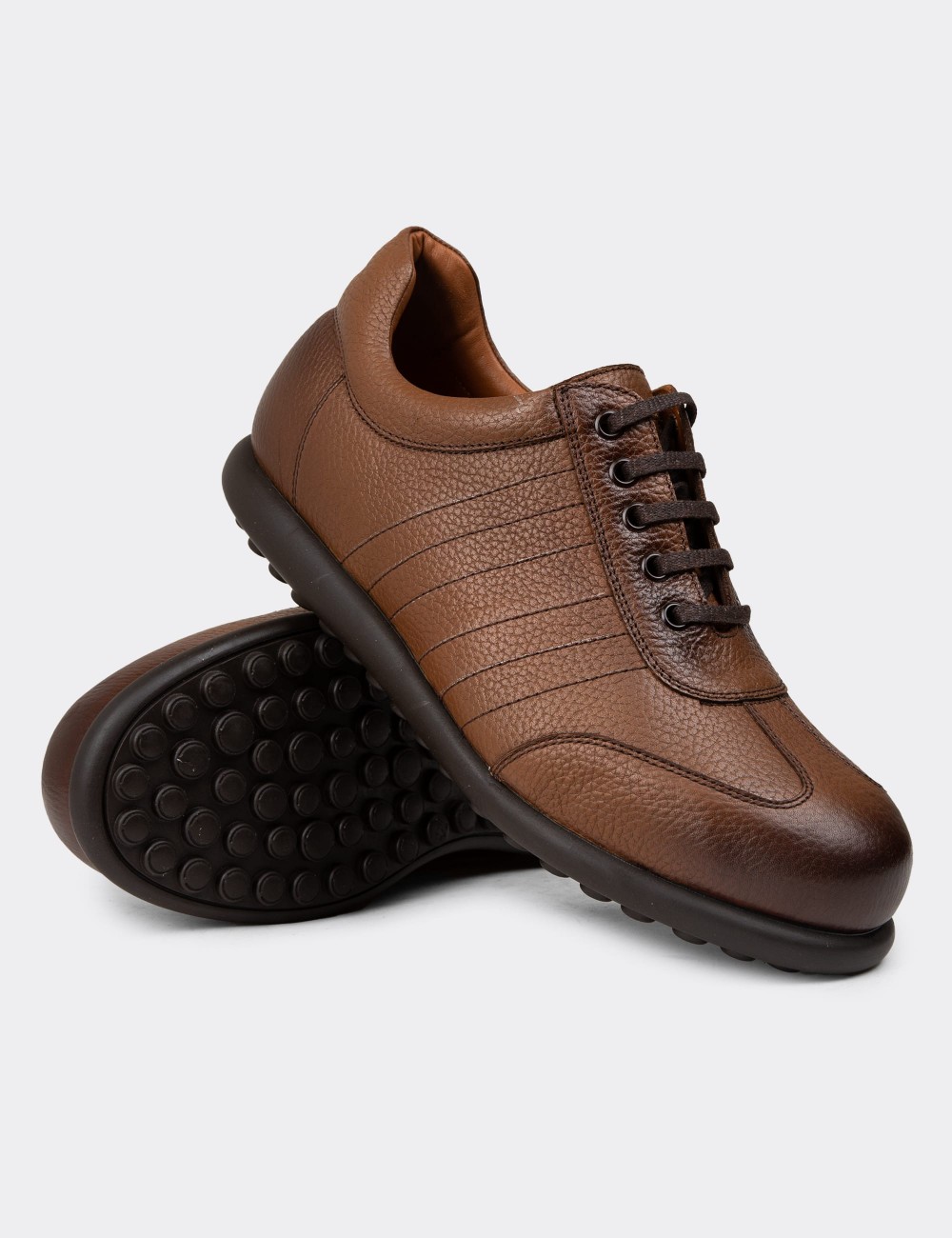Men's Brown Leather Lace-up Shoes - 01826MTBAC10