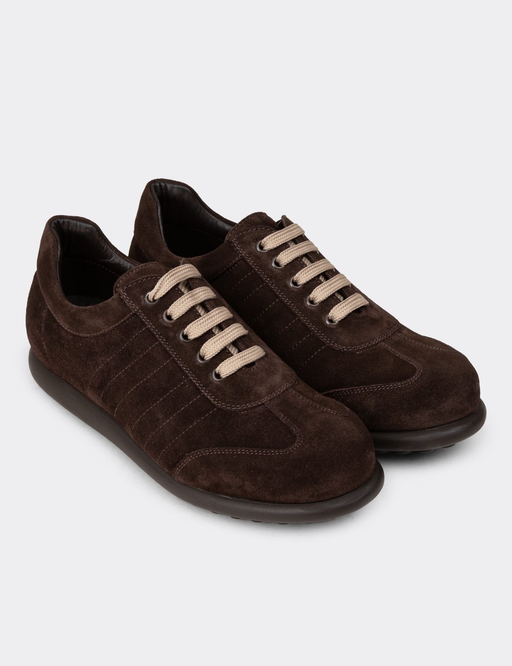 Men's Brown Suede Leather Lace-Up Footwear - 01826MKHVC41