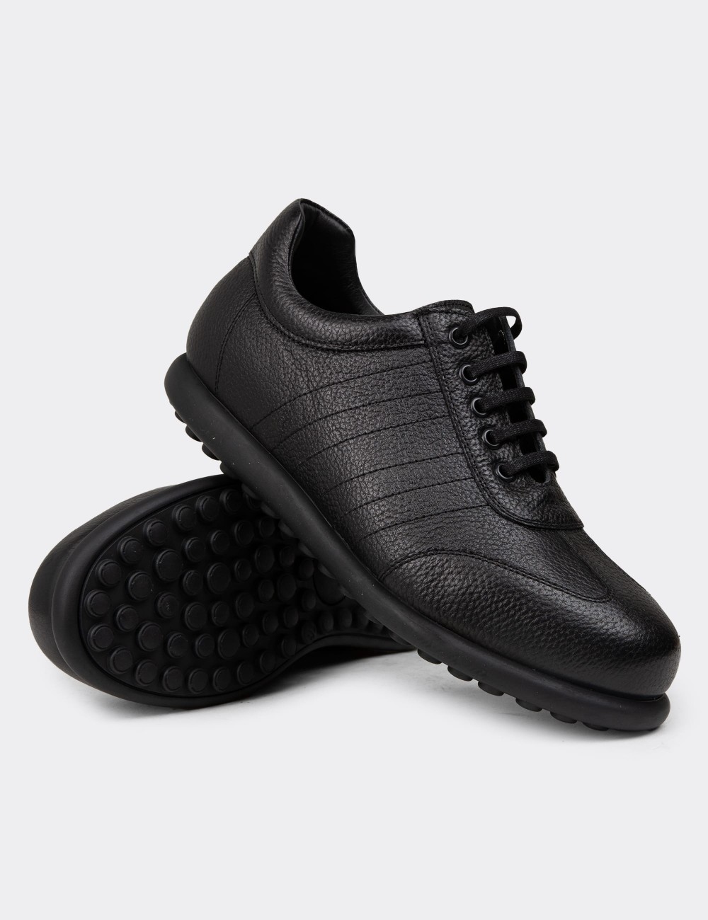 Men's Black Leather Lace-up Footwear - 01826MSYHC14