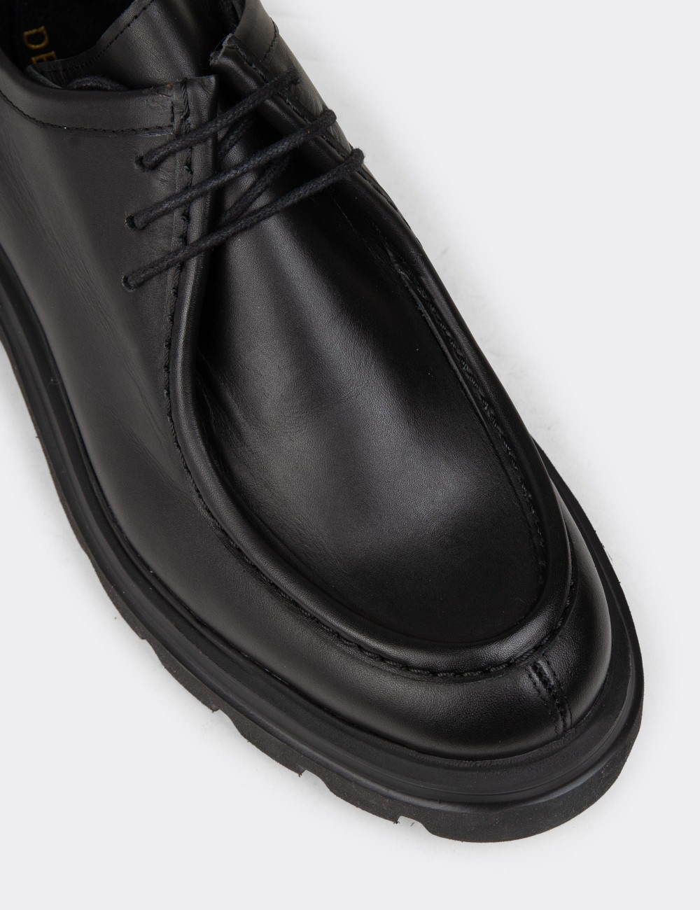 Men's Black Leather Lace-Up Shoes - 01851MSYHE01
