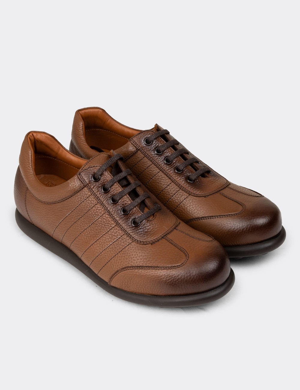 Men's Brown Leather Lace-up Shoes - 01826MTBAC10