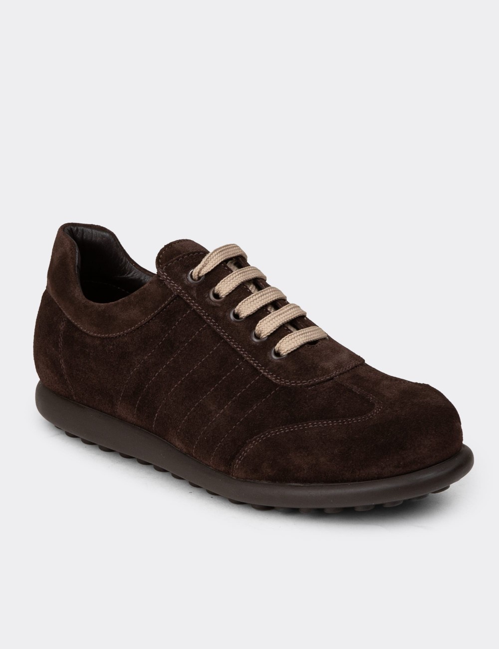Men's Brown Suede Leather Lace-Up Footwear - 01826MKHVC41
