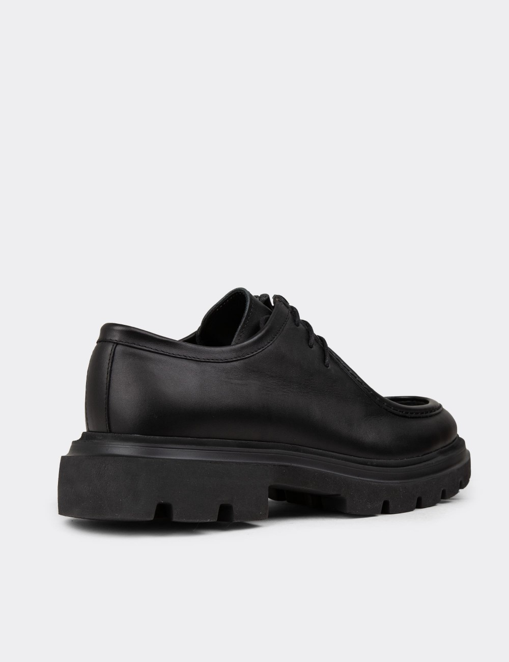 Men's Black Leather Lace-Up Shoes - 01851MSYHE01