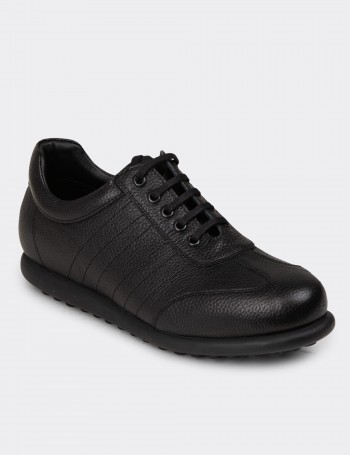Men's Black Leather Lace-up Footwear