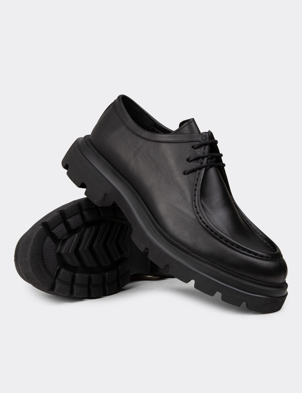 Men's Black Leather Lace-Up Shoes - 01851MSYHE01