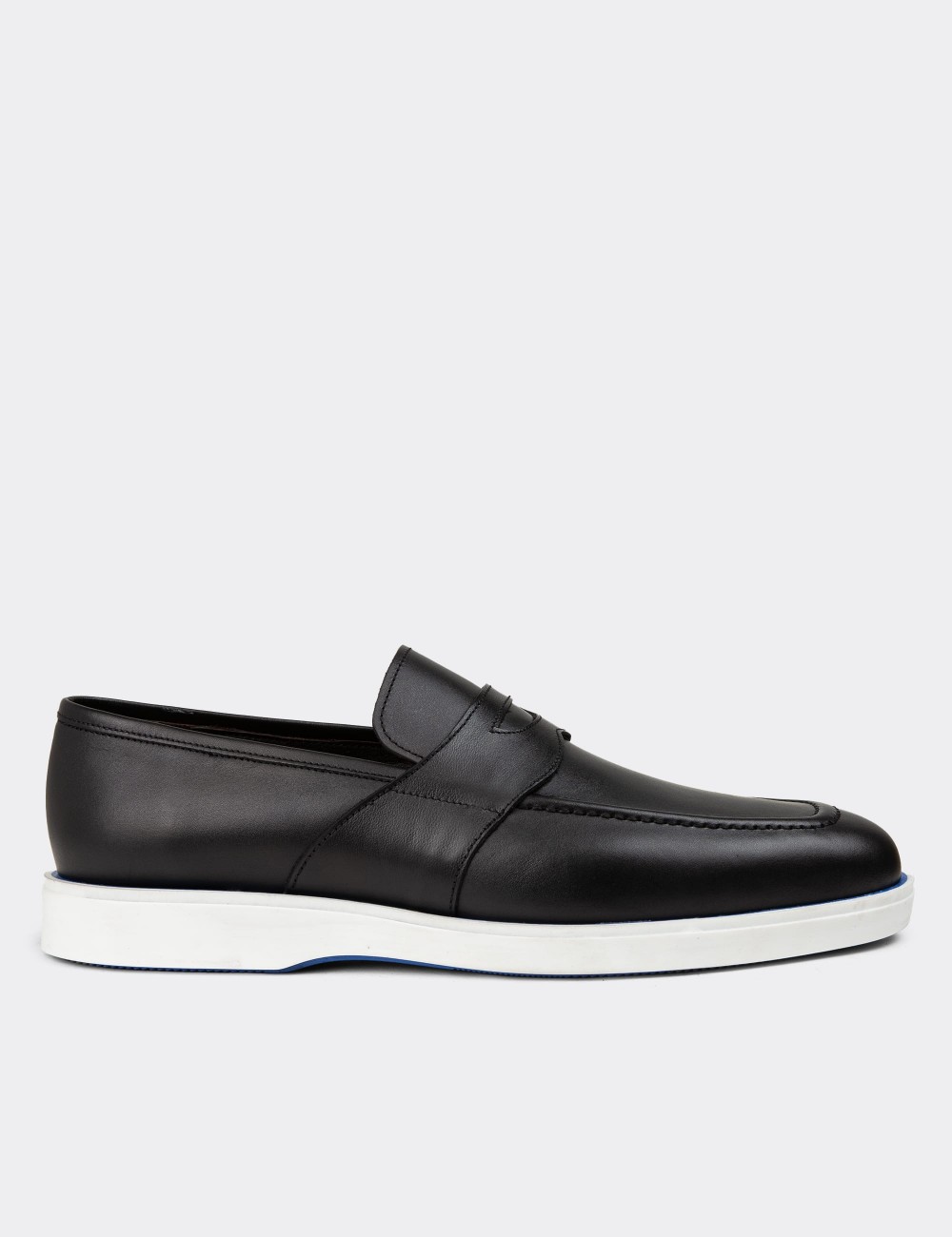 Men's Black Leather Loafers - 01960MSYHC03