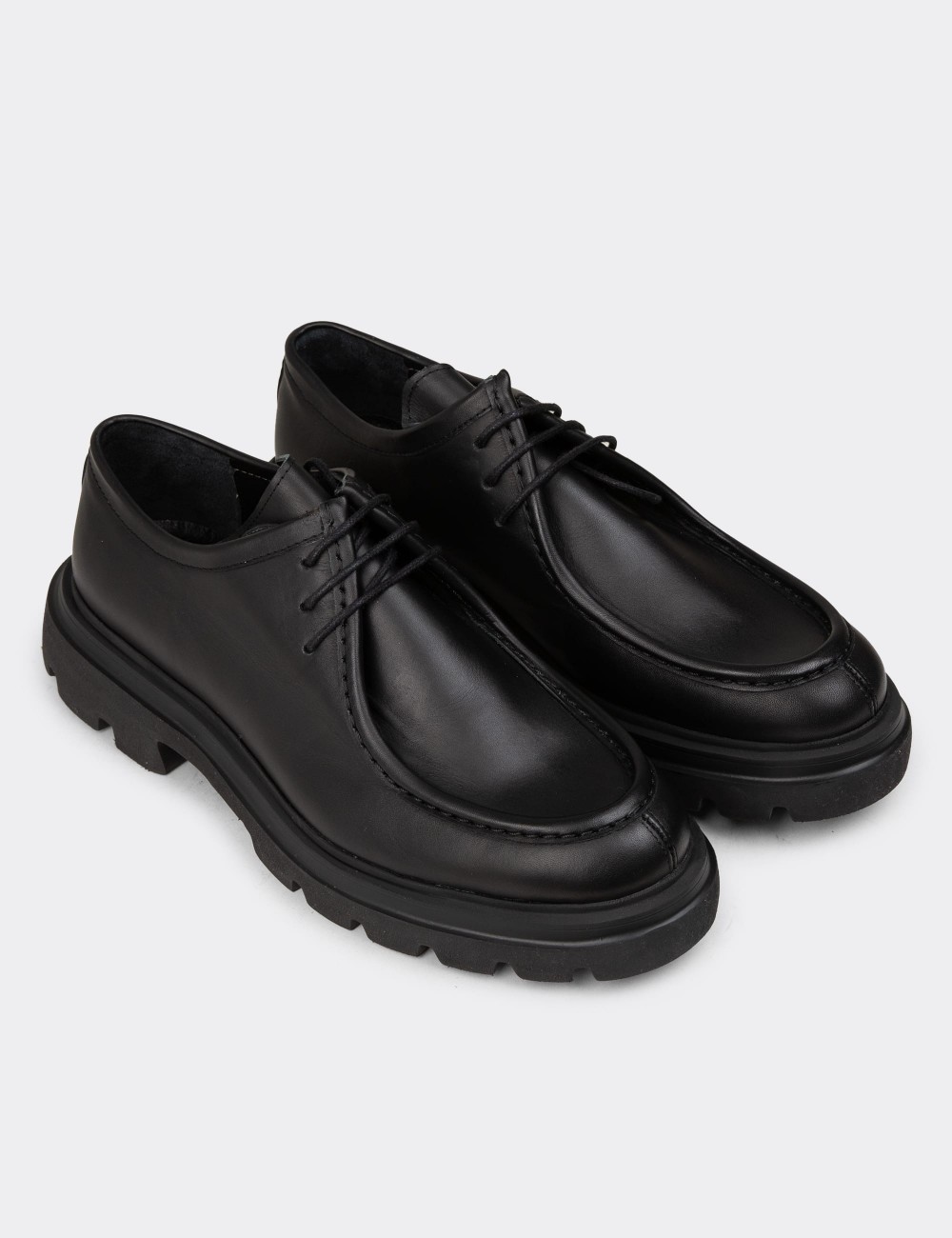 Men's Black Leather Lace-Up Shoes - 01851MSYHE01