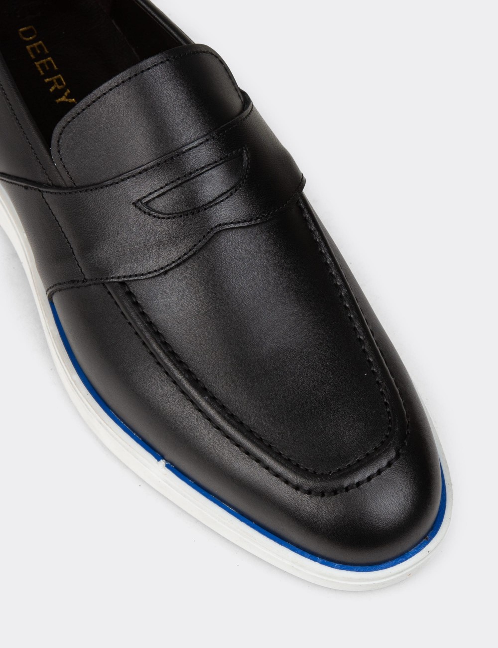 Men's Black Leather Loafers - 01960MSYHC03