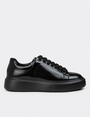 Women's Black Leather Sneakers