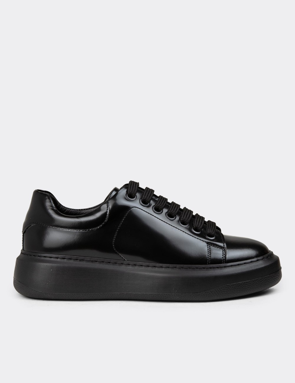 Women's Black Leather Sneakers - 01991ZSYHP05