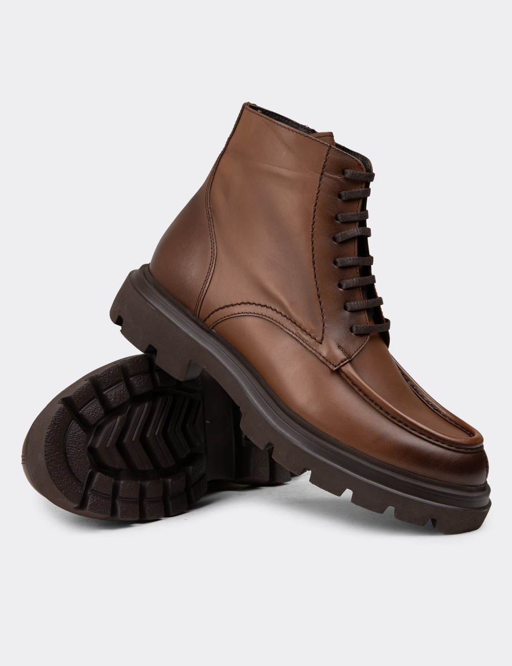Men's Tan Leather Boots - 01979MTBAE03