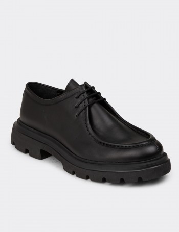 Men's Black Leather Lace-Up Shoes