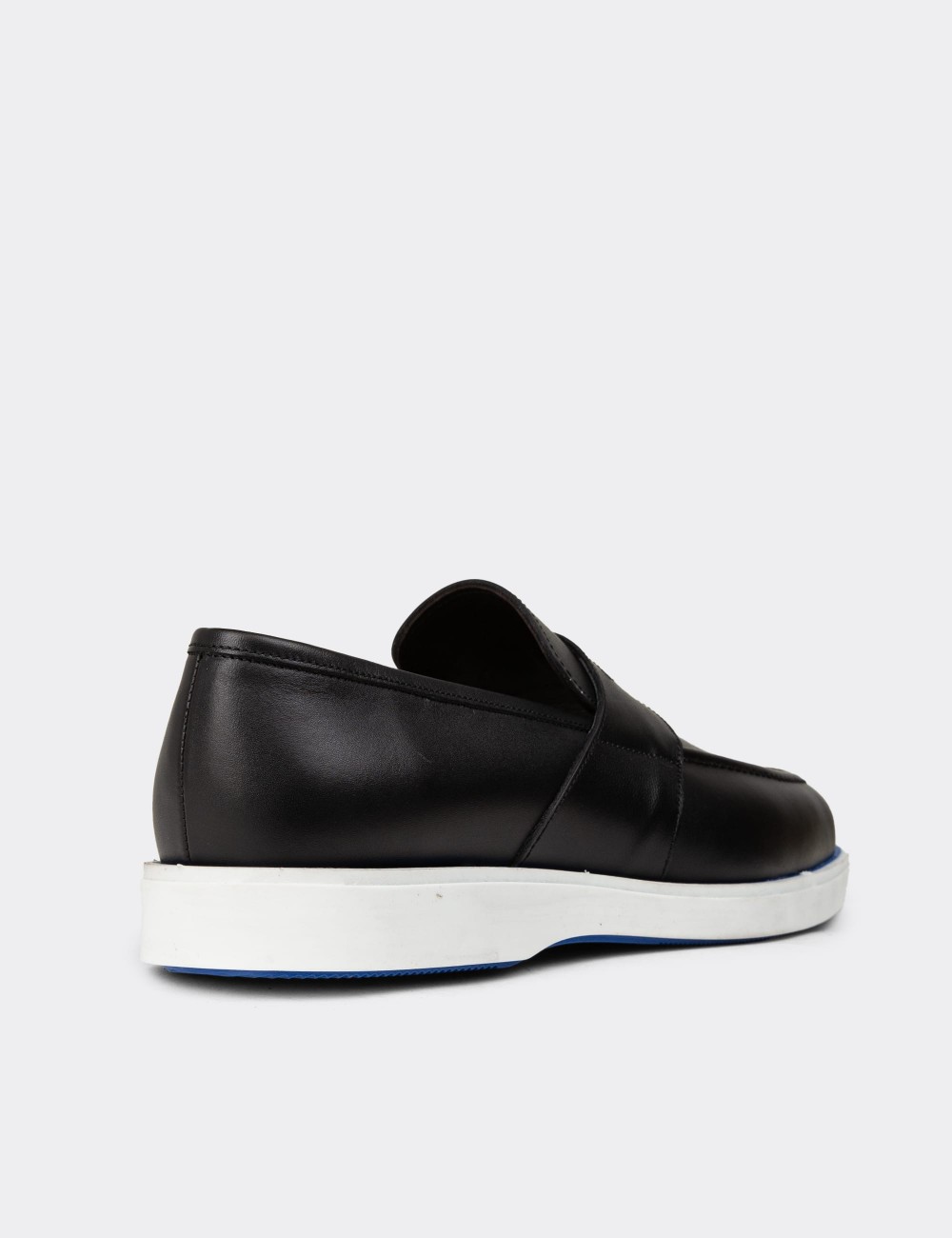 Men's Black Leather Loafers - 01960MSYHC03