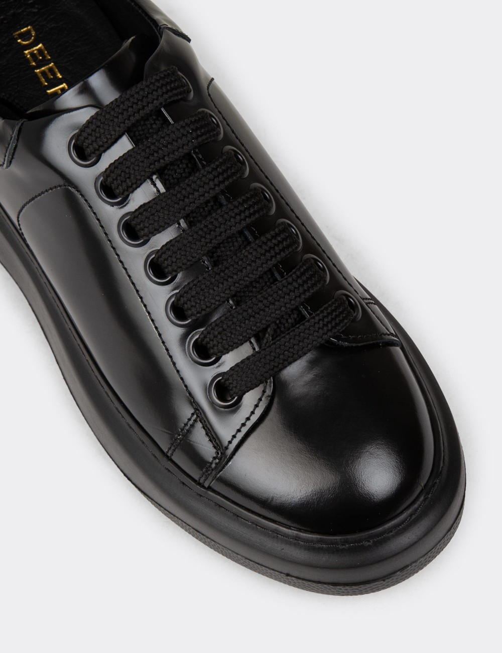 Women's Black Leather Sneakers - 01991ZSYHP05