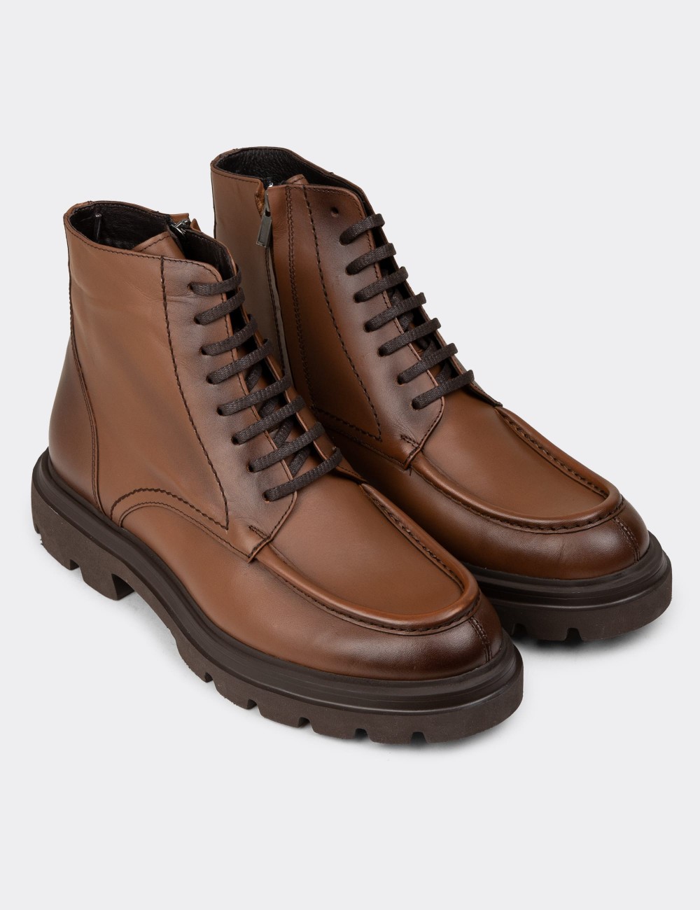 Men's Tan Leather Boots - 01979MTBAE03
