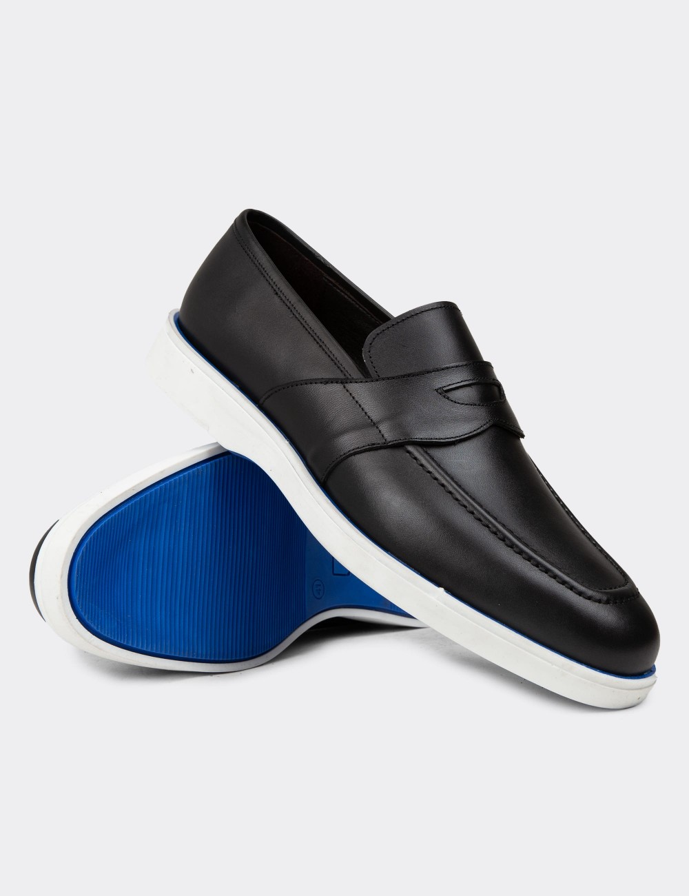 Men's Black Leather Loafers - 01960MSYHC03