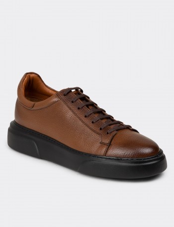 Men's Tan Leather Sneakers