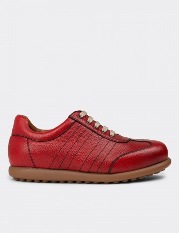 Men's Red Leather Lace-up Shoes