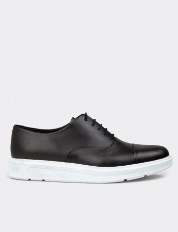 Men's Black Leather Lace-up Shoes