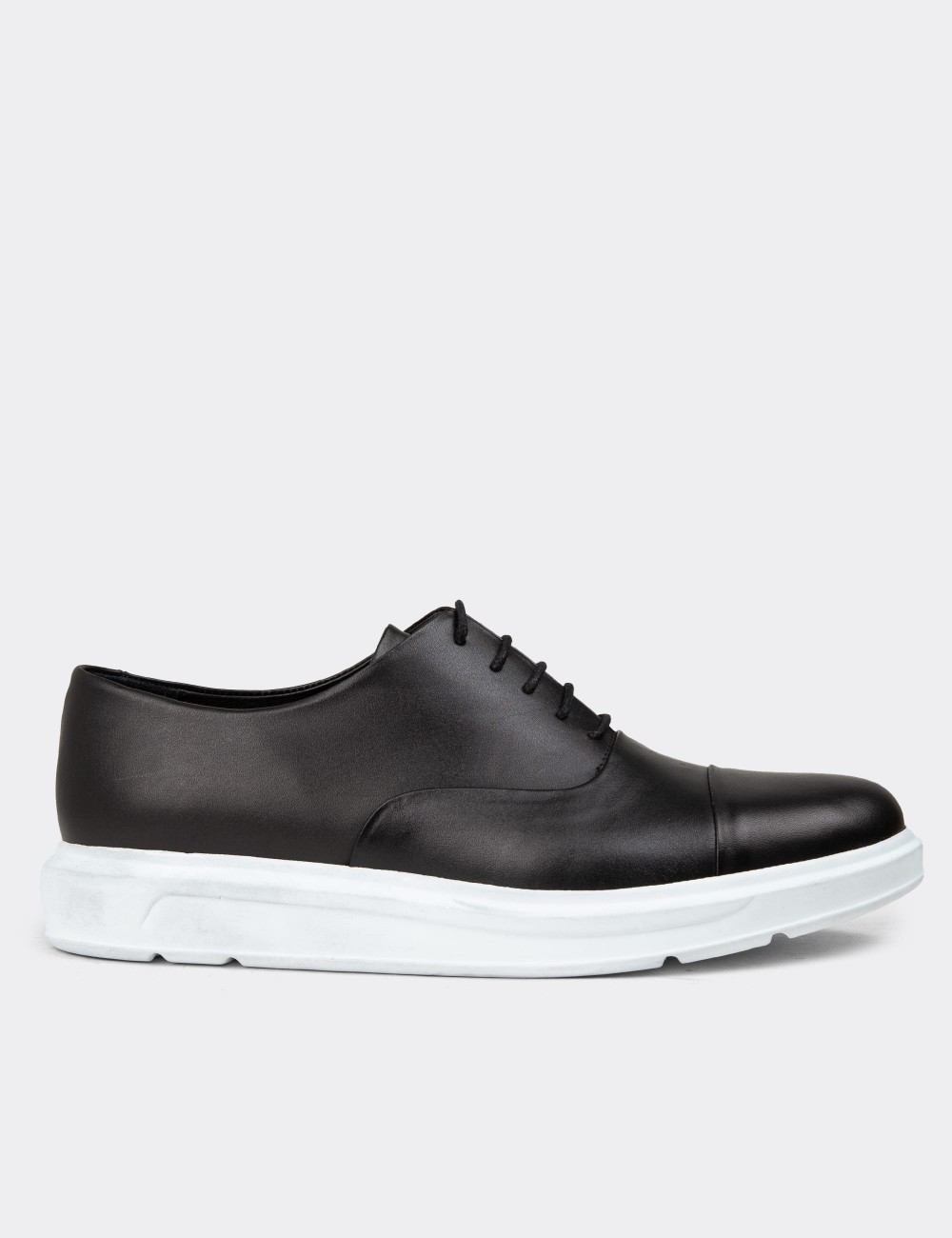Men's Black Leather Lace-up Shoes - 01832MSYHP09