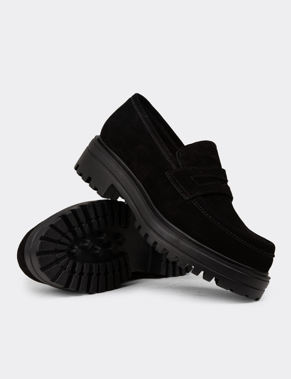 Women's Black Suede Slip-On Shoes - 01903ZSYHE03