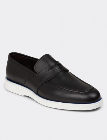 Men's Black Leather Loafers