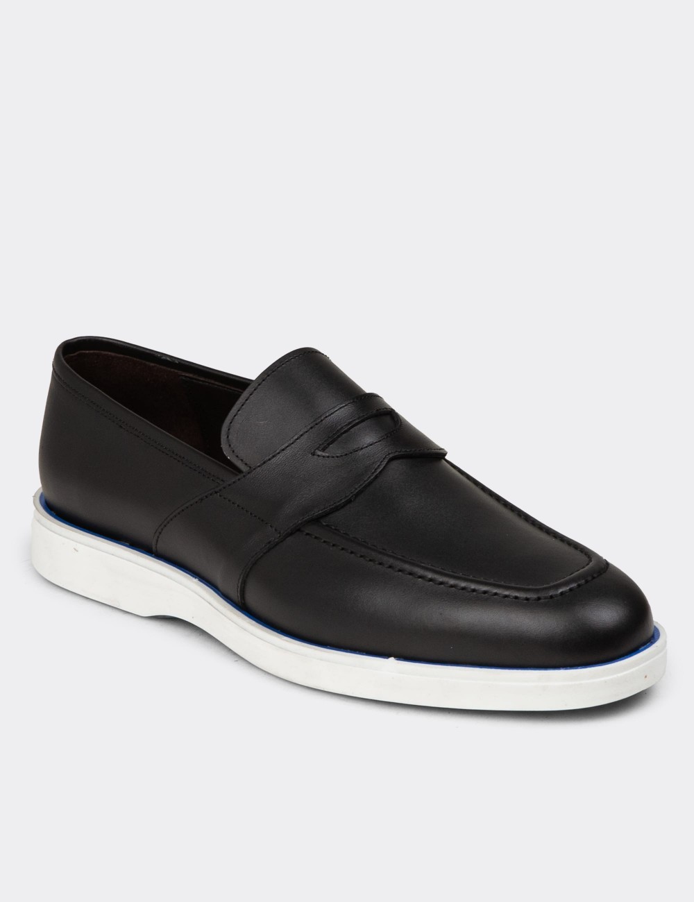 Men's Black Leather Loafers - 01960MSYHC03