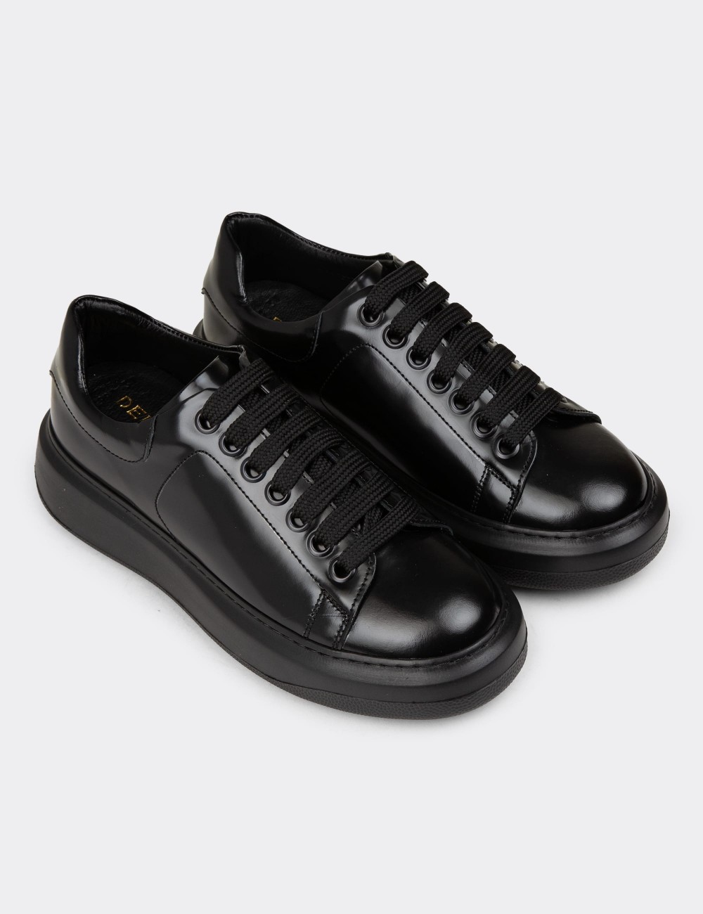 Women's Black Leather Sneakers - 01991ZSYHP05