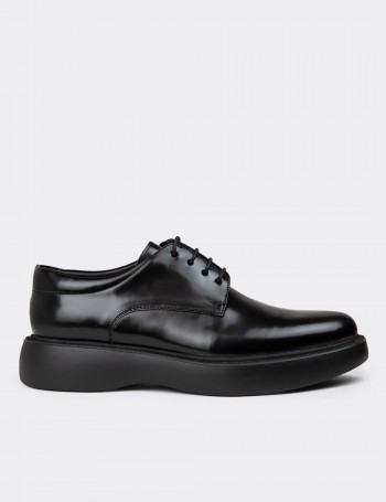 Men's Black Leather Lace-Up Shoes