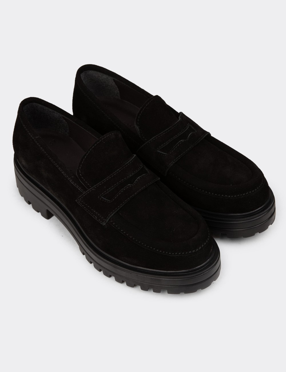 Women's Black Suede Slip-On Shoes - 01903ZSYHE03