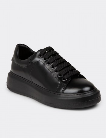 Women's Black Leather Sneakers