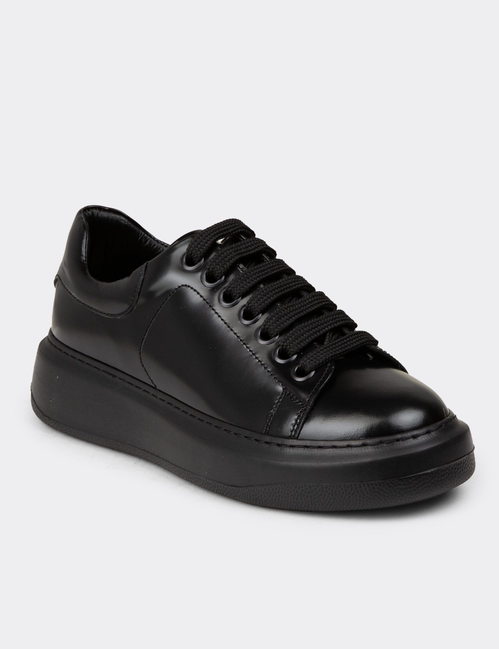 Women's Black Leather Sneakers - 01991ZSYHP05