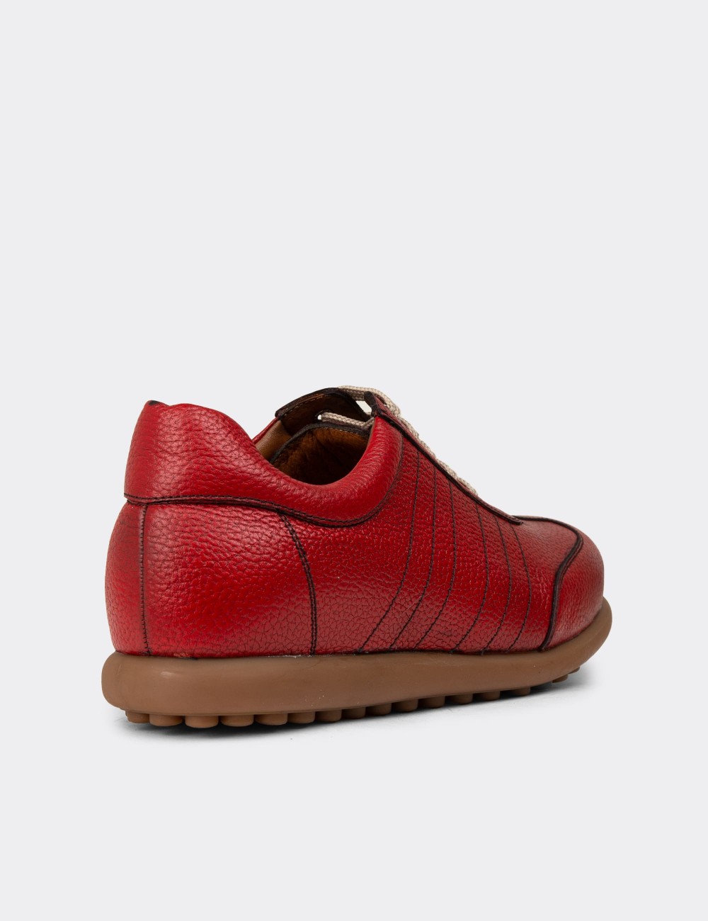 Men's Red Leather Lace-up Shoes - 01826MKRMC03