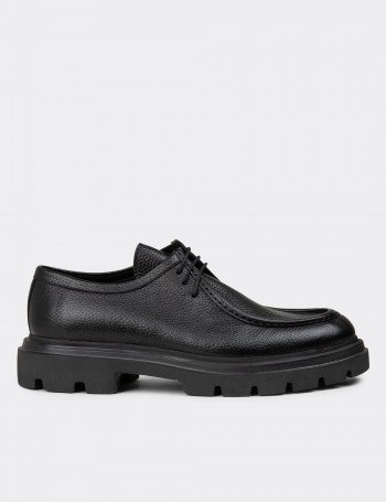 Men's Black Leather Lace-Up Shoes
